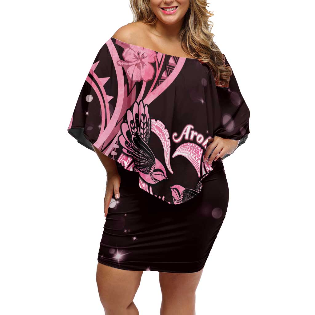 New Zealand Valentine Off Shoulder Short Dress Aroha Sweet Pink Piwakawaka LT05 Women Pink - Polynesian Pride