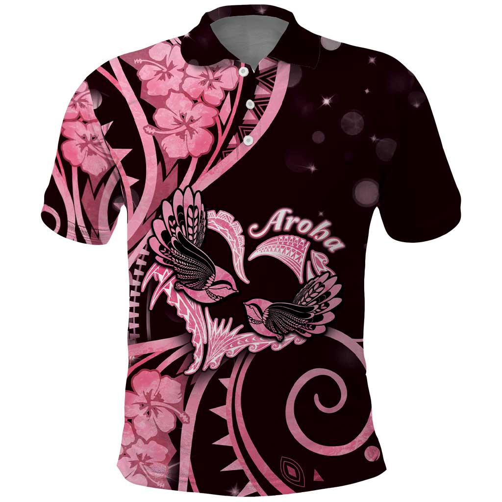 New Zealand Valentine Polo Shirt Aroha Sweet Pink Piwakawaka LT05 Pink - Polynesian Pride