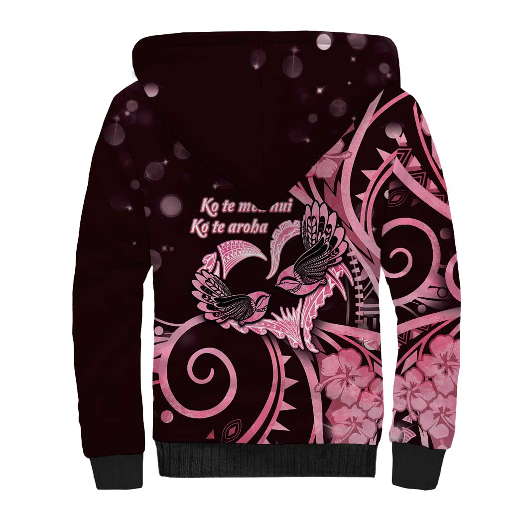 New Zealand Valentine Sherpa Hoodie Aroha Sweet Pink Piwakawaka LT05 - Polynesian Pride