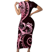 New Zealand Valentine Short Sleeve Bodycon Dress Aroha Sweet Pink Piwakawaka LT05 Long Dress Pink - Polynesian Pride