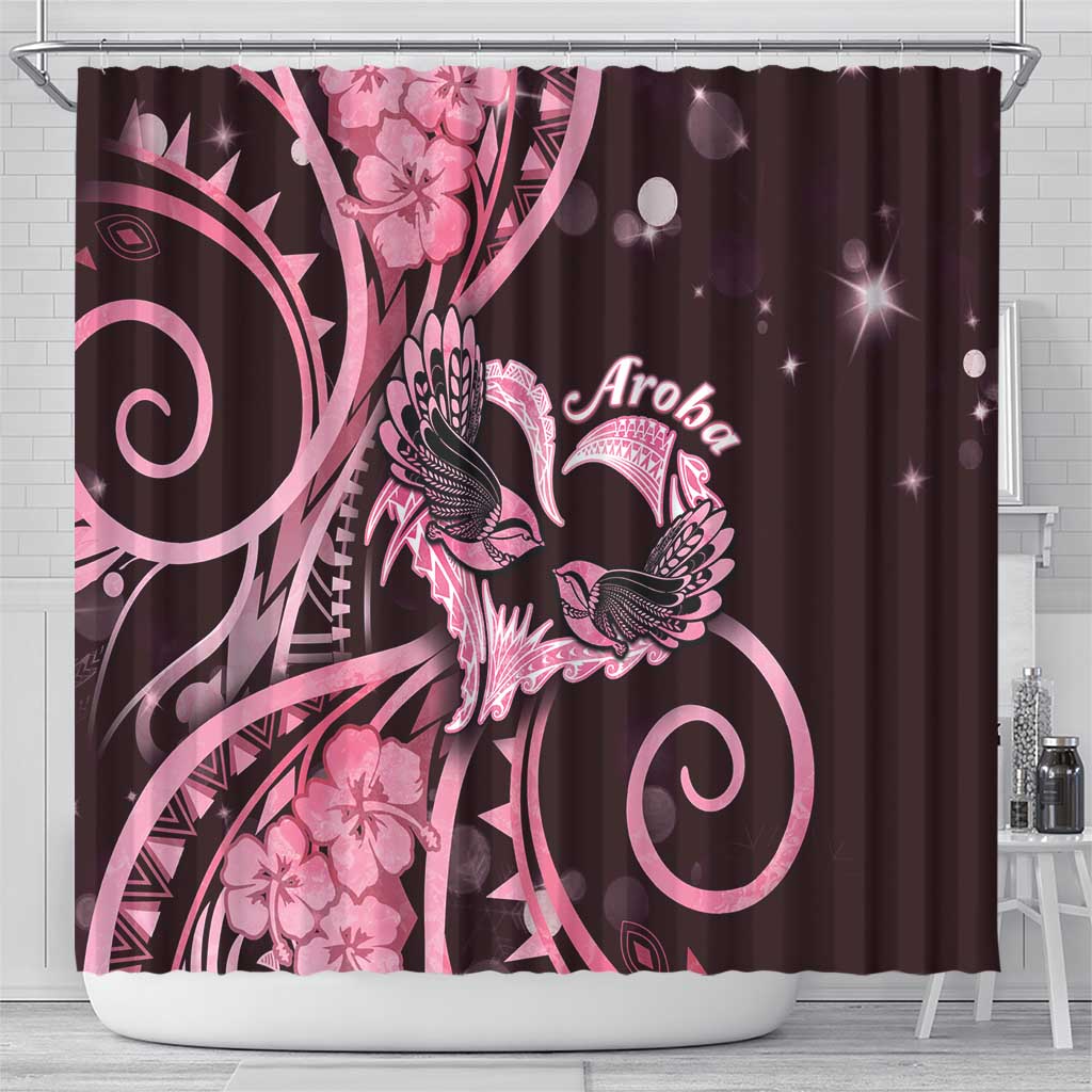 New Zealand Valentine Shower Curtain Aroha Sweet Pink Piwakawaka LT05 - Polynesian Pride