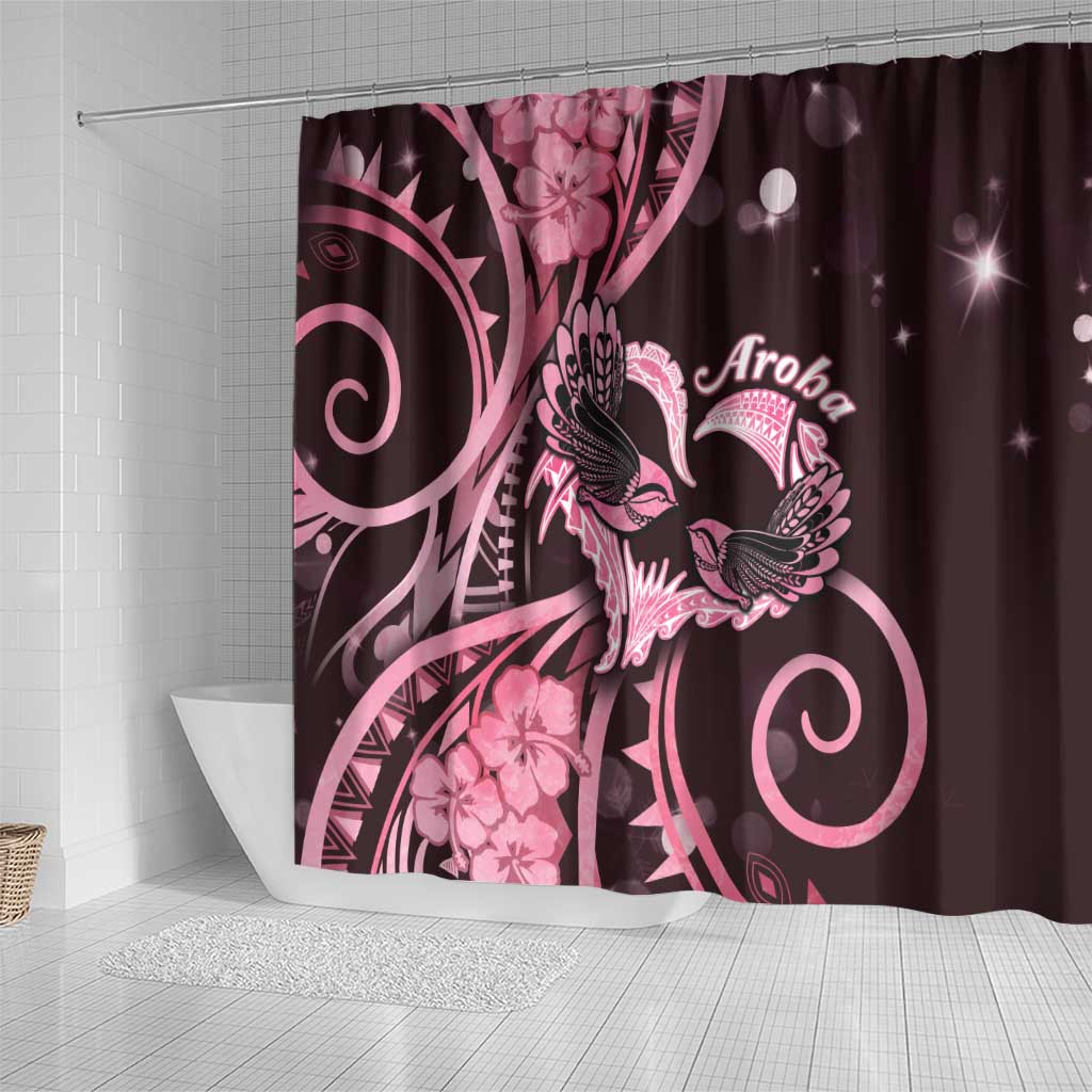 New Zealand Valentine Shower Curtain Aroha Sweet Pink Piwakawaka LT05 - Polynesian Pride