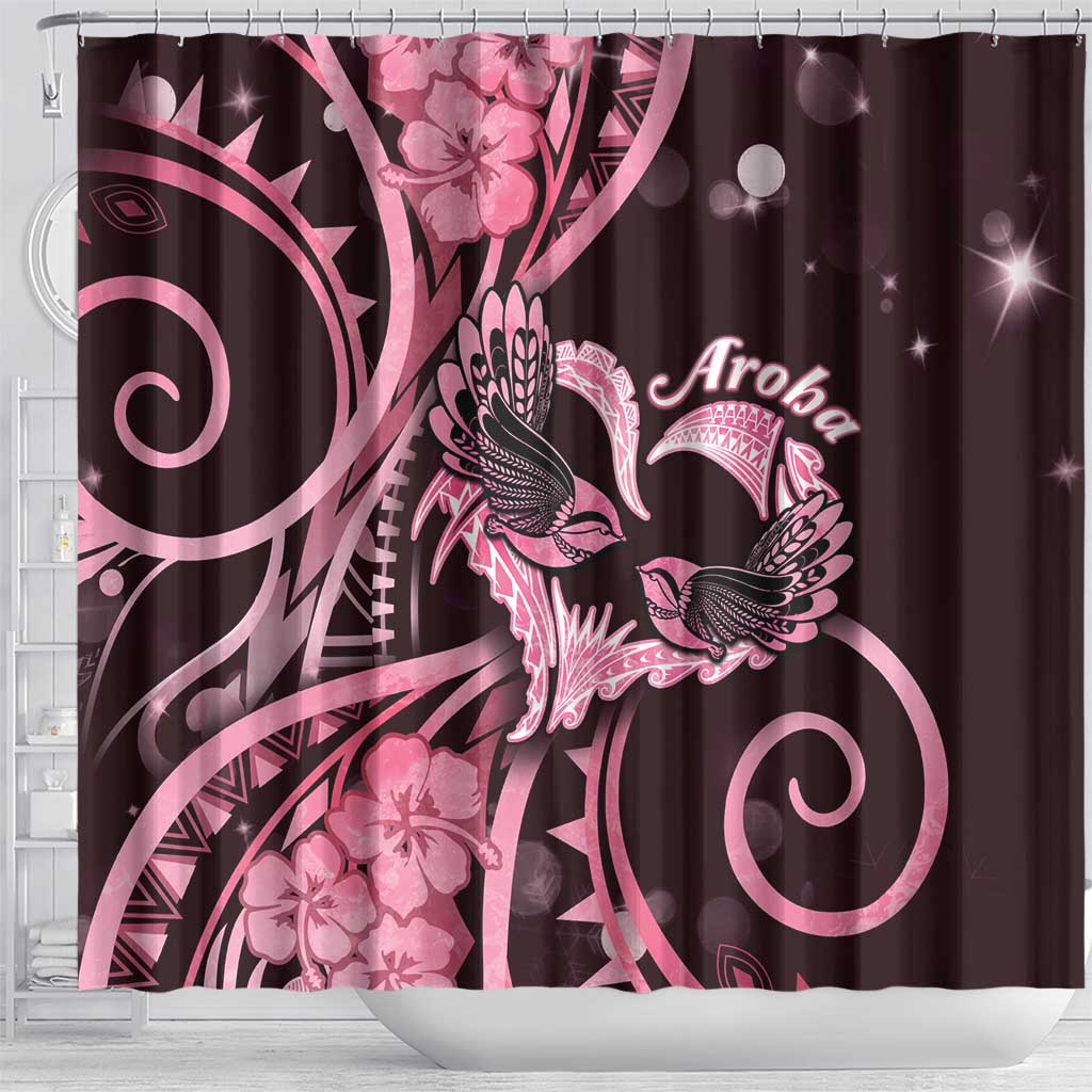 New Zealand Valentine Shower Curtain Aroha Sweet Pink Piwakawaka LT05 - Polynesian Pride