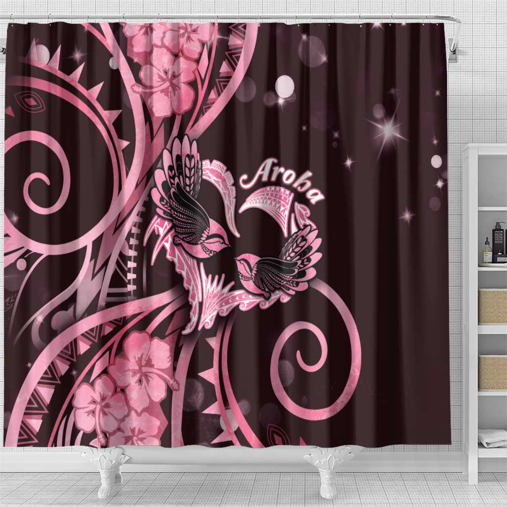 New Zealand Valentine Shower Curtain Aroha Sweet Pink Piwakawaka LT05 - Polynesian Pride