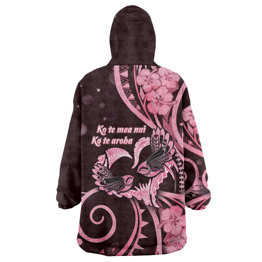 New Zealand Valentine Wearable Blanket Hoodie Aroha Sweet Pink Piwakawaka LT05 - Polynesian Pride