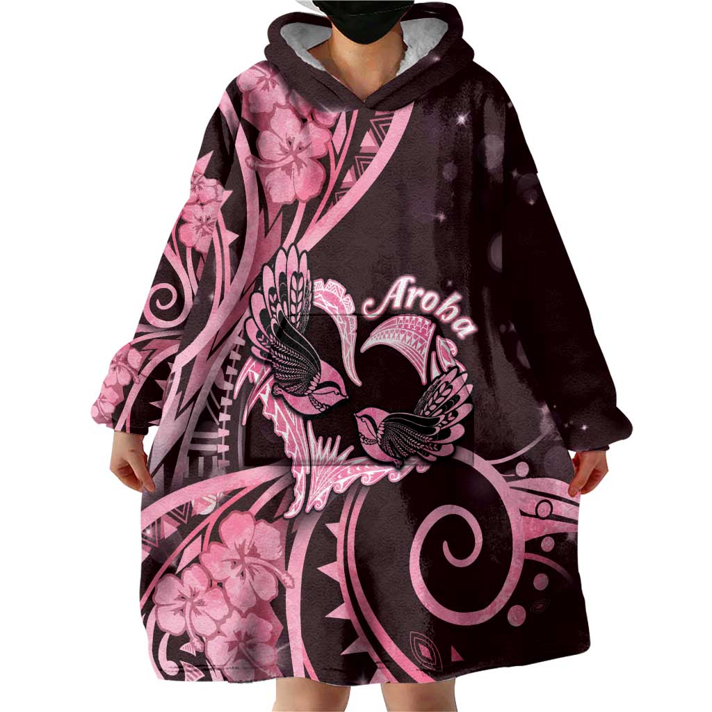 New Zealand Valentine Wearable Blanket Hoodie Aroha Sweet Pink Piwakawaka LT05 - Polynesian Pride
