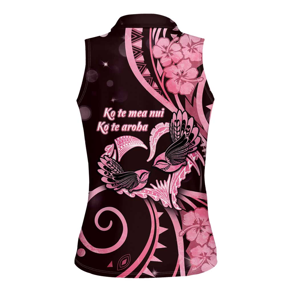 New Zealand Valentine Women Sleeveless Polo Shirt Aroha Sweet Pink Piwakawaka LT05 - Polynesian Pride