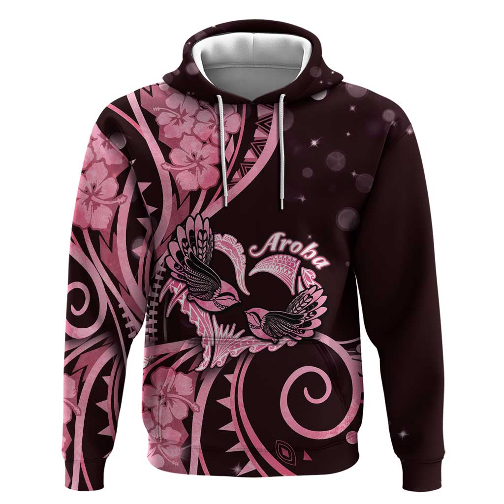 New Zealand Valentine Zip Hoodie Aroha Sweet Pink Piwakawaka LT05 Pullover Hoodie Pink - Polynesian Pride