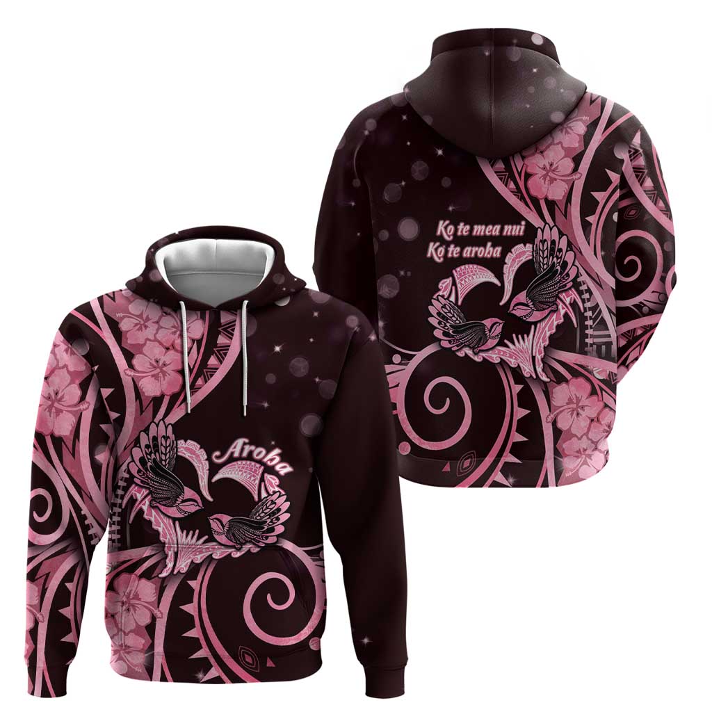 New Zealand Valentine Zip Hoodie Aroha Sweet Pink Piwakawaka LT05 - Polynesian Pride