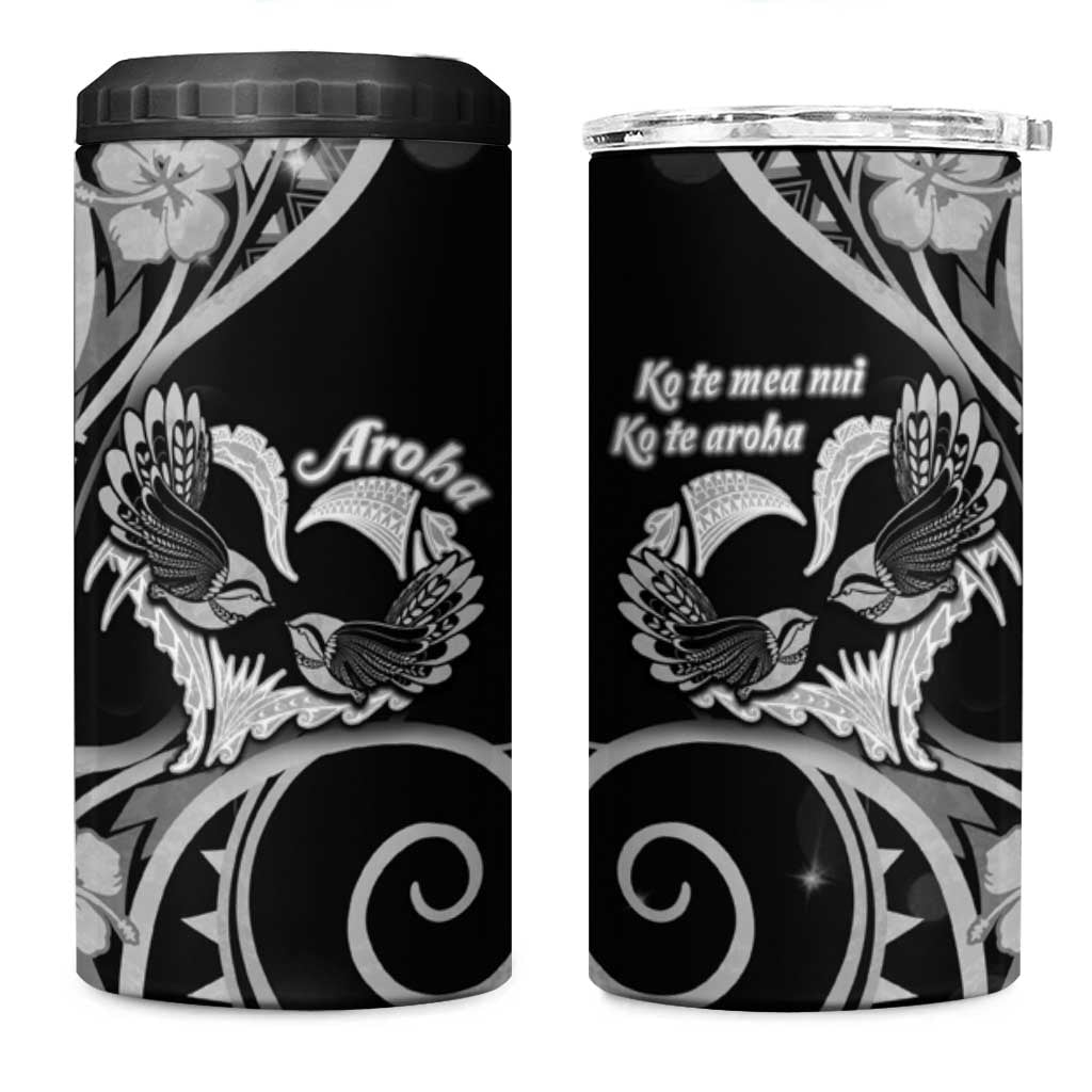 New Zealand Valentine 4 in 1 Can Cooler Tumbler Aroha Gray Piwakawaka LT05 One Size: 16 oz Gray - Polynesian Pride