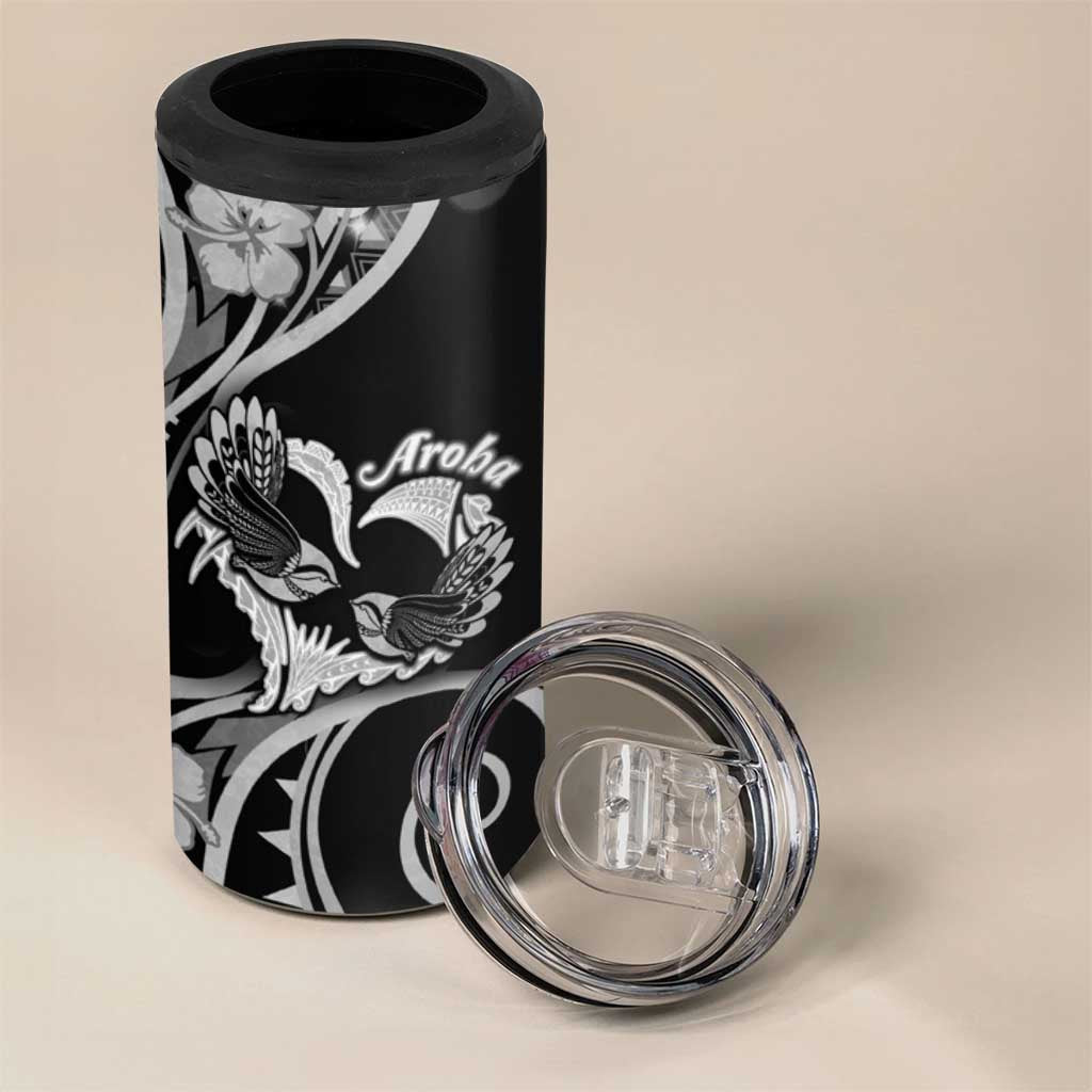 New Zealand Valentine 4 in 1 Can Cooler Tumbler Aroha Gray Piwakawaka LT05 - Polynesian Pride