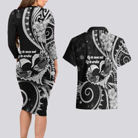 New Zealand Valentine Couples Matching Long Sleeve Bodycon Dress and Hawaiian Shirt Aroha Gray Piwakawaka LT05 - Polynesian Pride