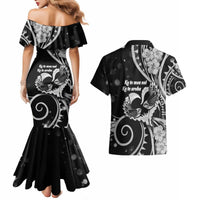New Zealand Valentine Couples Matching Mermaid Dress and Hawaiian Shirt Aroha Gray Piwakawaka LT05 - Polynesian Pride
