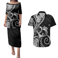 New Zealand Valentine Couples Matching Puletasi and Hawaiian Shirt Aroha Gray Piwakawaka LT05 Gray - Polynesian Pride