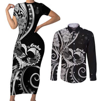 New Zealand Valentine Couples Matching Short Sleeve Bodycon Dress and Long Sleeve Button Shirt Aroha Gray Piwakawaka LT05 Gray - Polynesian Pride