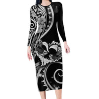 New Zealand Valentine Family Matching Long Sleeve Bodycon Dress and Hawaiian Shirt Aroha Gray Piwakawaka LT05 Mom's Dress Gray - Polynesian Pride