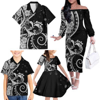 New Zealand Valentine Family Matching Off The Shoulder Long Sleeve Dress and Hawaiian Shirt Aroha Gray Piwakawaka LT05 Gray - Polynesian Pride