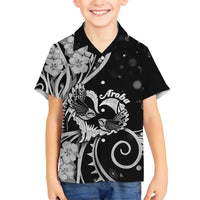 New Zealand Valentine Family Matching Off Shoulder Maxi Dress and Hawaiian Shirt Aroha Gray Piwakawaka LT05 Son's Shirt Gray - Polynesian Pride