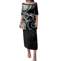 New Zealand Valentine Family Matching Puletasi and Hawaiian Shirt Aroha Gray Piwakawaka LT05 Mom's Dress Gray - Polynesian Pride