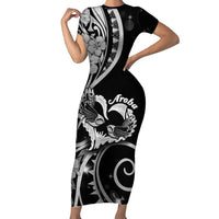 New Zealand Valentine Family Matching Short Sleeve Bodycon Dress and Hawaiian Shirt Aroha Gray Piwakawaka LT05 Mom's Dress Gray - Polynesian Pride