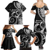 New Zealand Valentine Family Matching Summer Maxi Dress and Hawaiian Shirt Aroha Gray Piwakawaka LT05 - Polynesian Pride