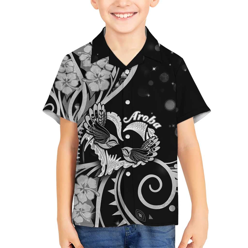 New Zealand Valentine Family Matching Summer Maxi Dress and Hawaiian Shirt Aroha Gray Piwakawaka LT05 Son's Shirt Gray - Polynesian Pride
