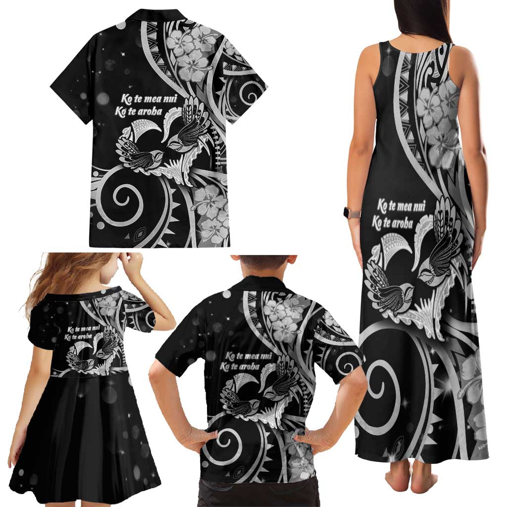 New Zealand Valentine Family Matching Tank Maxi Dress and Hawaiian Shirt Aroha Gray Piwakawaka LT05 - Polynesian Pride