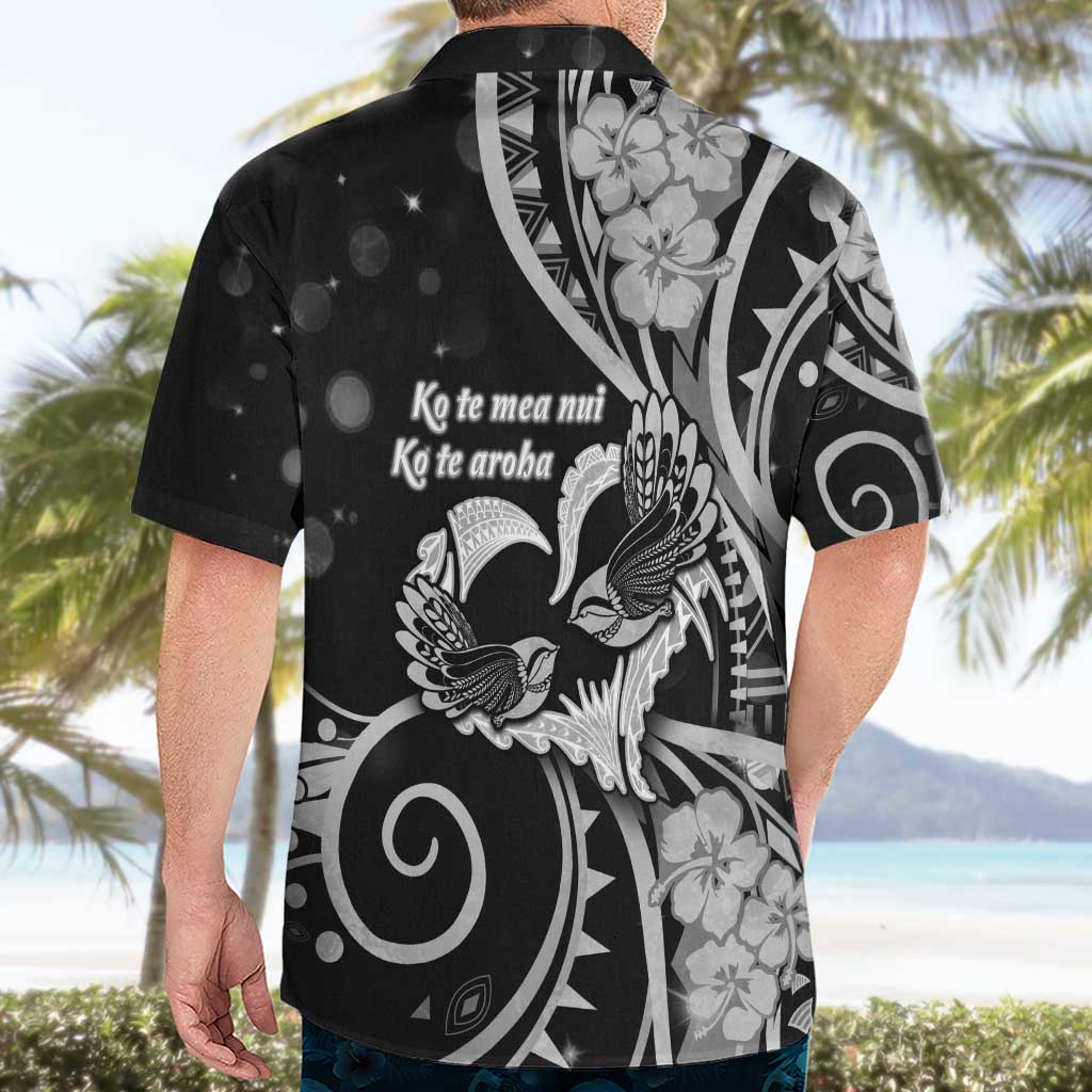 New Zealand Valentine Hawaiian Shirt Aroha Gray Piwakawaka