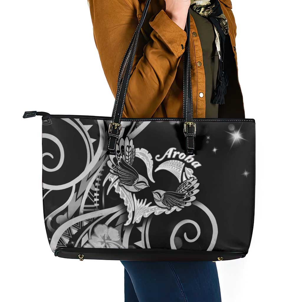 New Zealand Valentine Leather Tote Bag Aroha Gray Piwakawaka