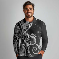New Zealand Valentine Long Sleeve Polo Shirt Aroha Gray Piwakawaka LT05 - Polynesian Pride