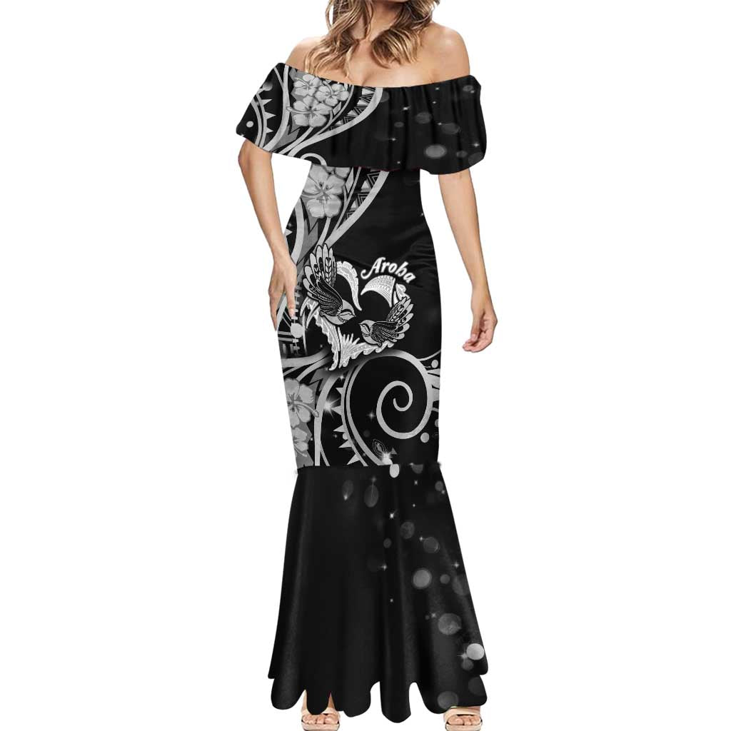 New Zealand Valentine Mermaid Dress Aroha Gray Piwakawaka LT05 - Polynesian Pride