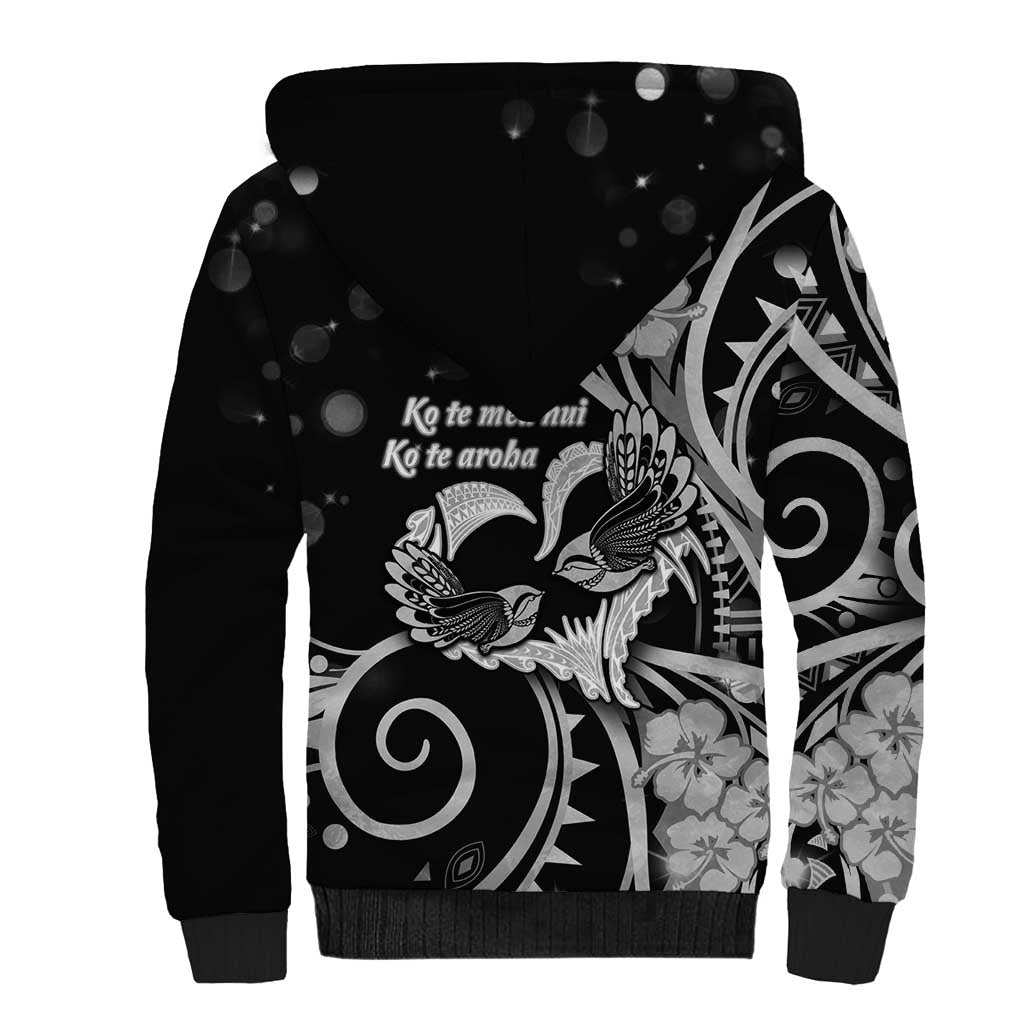 New Zealand Valentine Sherpa Hoodie Aroha Gray Piwakawaka LT05 - Polynesian Pride