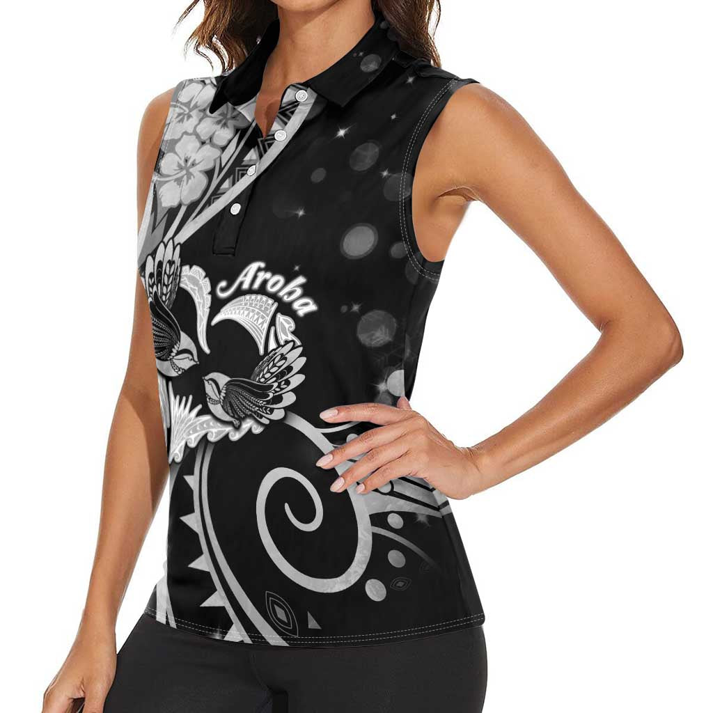 New Zealand Valentine Women Sleeveless Polo Shirt Aroha Gray Piwakawaka LT05 - Polynesian Pride