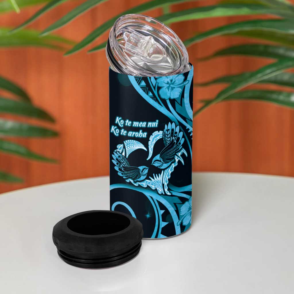 New Zealand Valentine 4 in 1 Can Cooler Tumbler Aroha Cyan Piwakawaka LT05 - Polynesian Pride