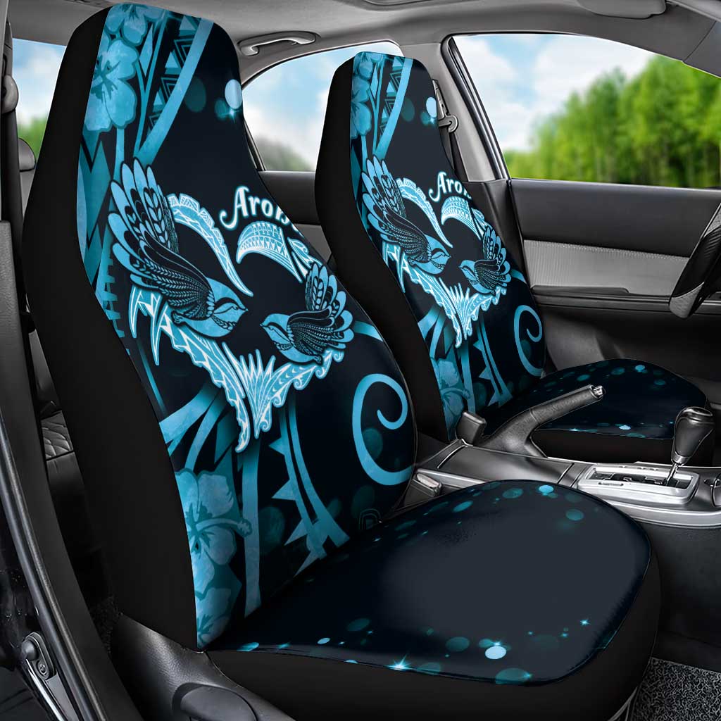 New Zealand Valentine Car Seat Cover Aroha Cyan Piwakawaka LT05 - Polynesian Pride