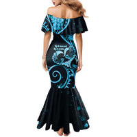 New Zealand Valentine Family Matching Mermaid Dress and Hawaiian Shirt Aroha Cyan Piwakawaka LT05 - Polynesian Pride