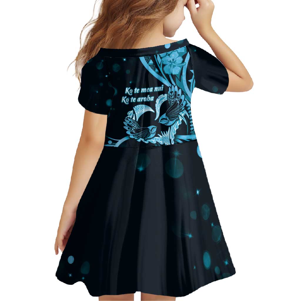 New Zealand Valentine Family Matching Off Shoulder Maxi Dress and Hawaiian Shirt Aroha Cyan Piwakawaka LT05 - Polynesian Pride