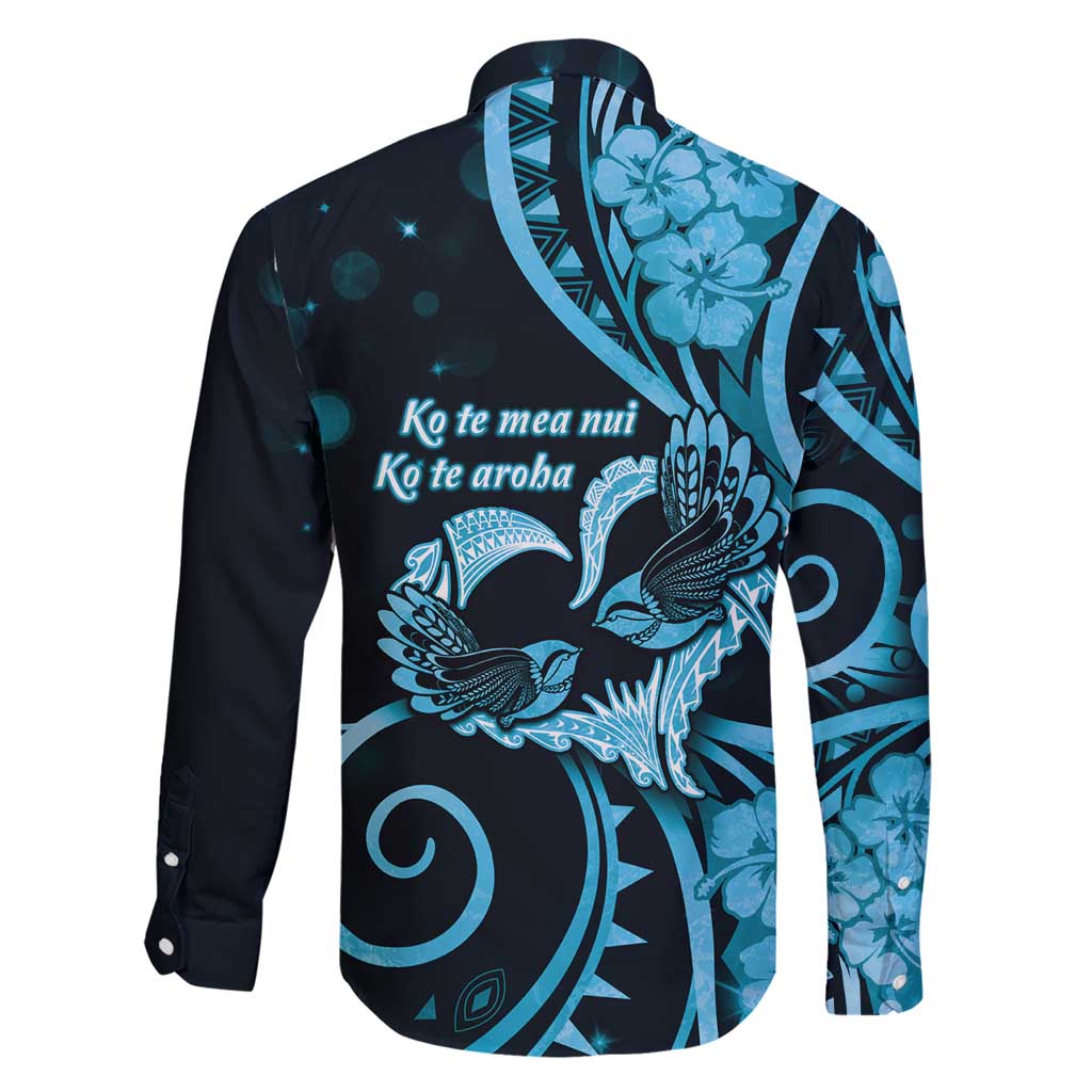 New Zealand Valentine Family Matching Short Sleeve Bodycon Dress and Hawaiian Shirt Aroha Cyan Piwakawaka LT05 - Polynesian Pride