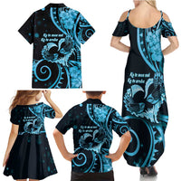 New Zealand Valentine Family Matching Summer Maxi Dress and Hawaiian Shirt Aroha Cyan Piwakawaka LT05 - Polynesian Pride