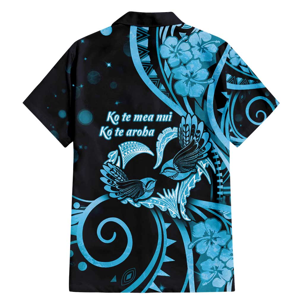 New Zealand Valentine Family Matching Tank Maxi Dress and Hawaiian Shirt Aroha Cyan Piwakawaka LT05 - Polynesian Pride