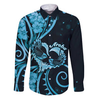 New Zealand Valentine Family Matching Tank Maxi Dress and Hawaiian Shirt Aroha Cyan Piwakawaka LT05 Dad's Shirt - Long Sleeve Cyan - Polynesian Pride
