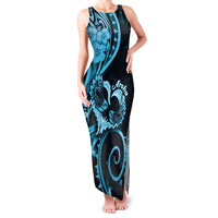 New Zealand Valentine Family Matching Tank Maxi Dress and Hawaiian Shirt Aroha Cyan Piwakawaka LT05 Mom's Dress Cyan - Polynesian Pride
