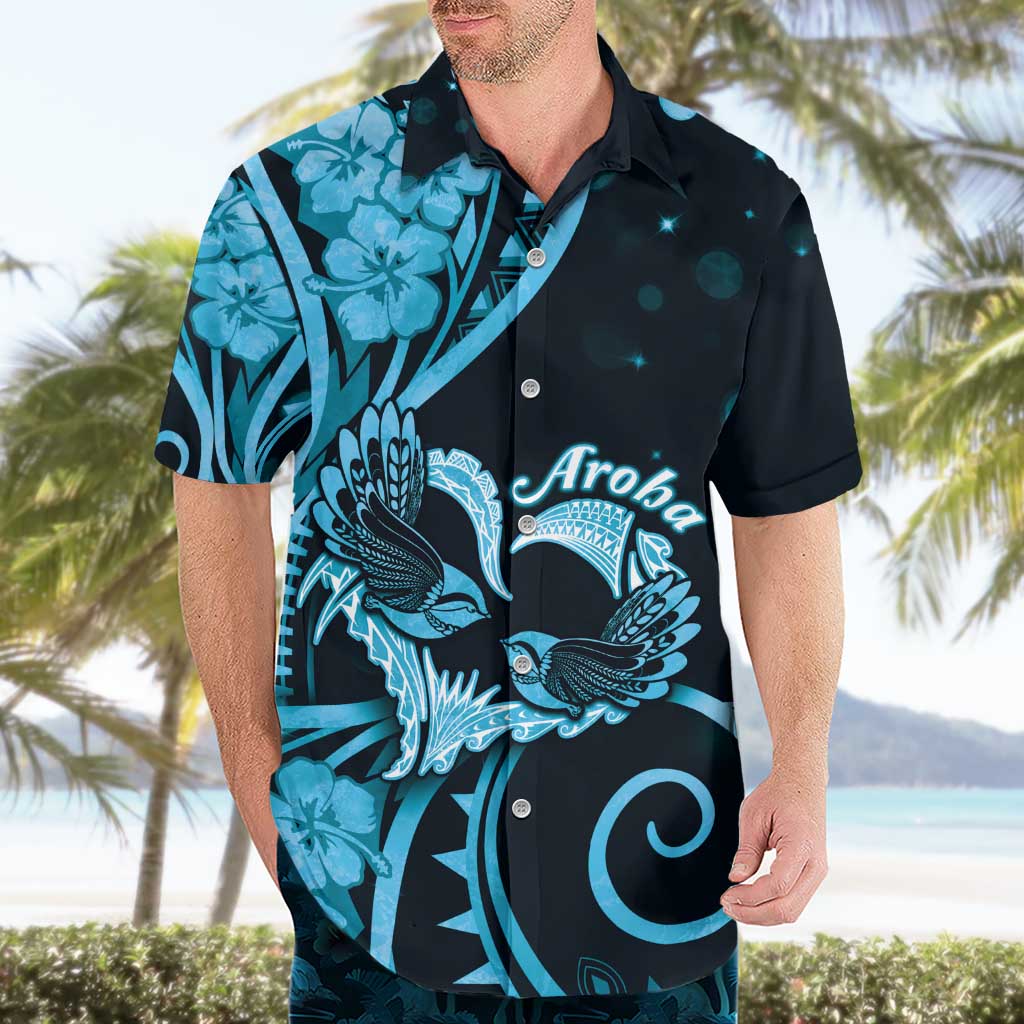 New Zealand Valentine Hawaiian Shirt Aroha Cyan Piwakawaka LT05 - Polynesian Pride