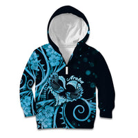 New Zealand Valentine Kid Hoodie Aroha Cyan Piwakawaka LT05 Zip Hoodie Cyan - Polynesian Pride