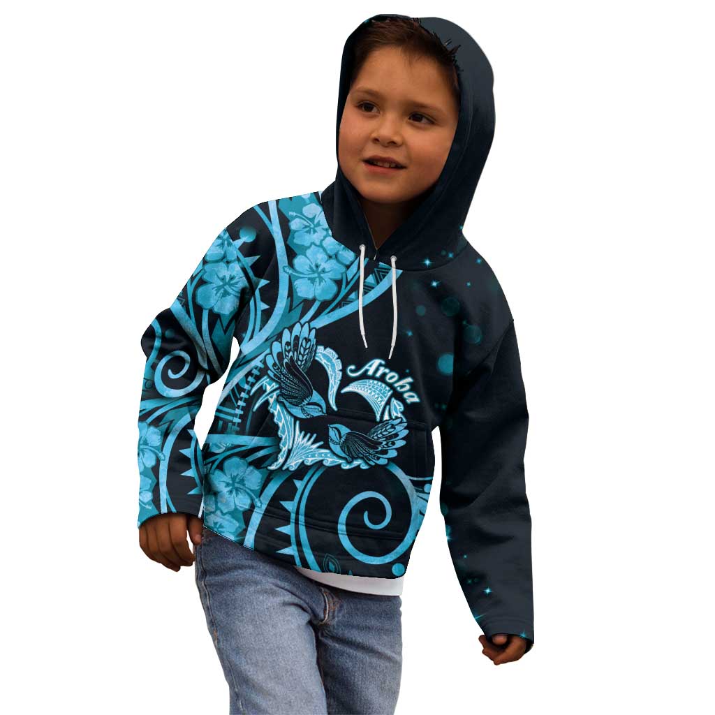 New Zealand Valentine Kid Hoodie Aroha Cyan Piwakawaka LT05 - Polynesian Pride