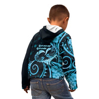 New Zealand Valentine Kid Hoodie Aroha Cyan Piwakawaka LT05 - Polynesian Pride