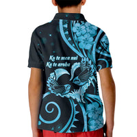 New Zealand Valentine Kid Polo Shirt Aroha Cyan Piwakawaka LT05 - Polynesian Pride