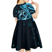 New Zealand Valentine Kid Short Sleeve Dress Aroha Cyan Piwakawaka LT05 - Polynesian Pride