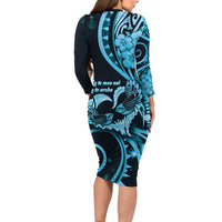 New Zealand Valentine Long Sleeve Bodycon Dress Aroha Cyan Piwakawaka LT05 - Polynesian Pride
