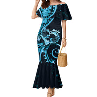 New Zealand Valentine Mermaid Dress Aroha Cyan Piwakawaka LT05 Women Cyan - Polynesian Pride